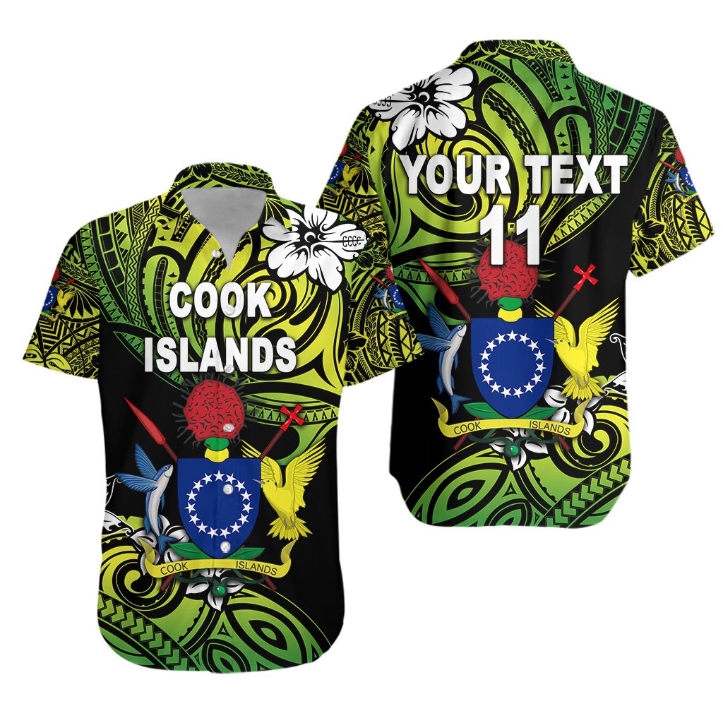 (Custom Personalised) Cook Islands Rugby Hawaiian Shirt Unique Vibes Coat Of Arms - Green, Custom Text and Number - Vibe Hoodie Shop