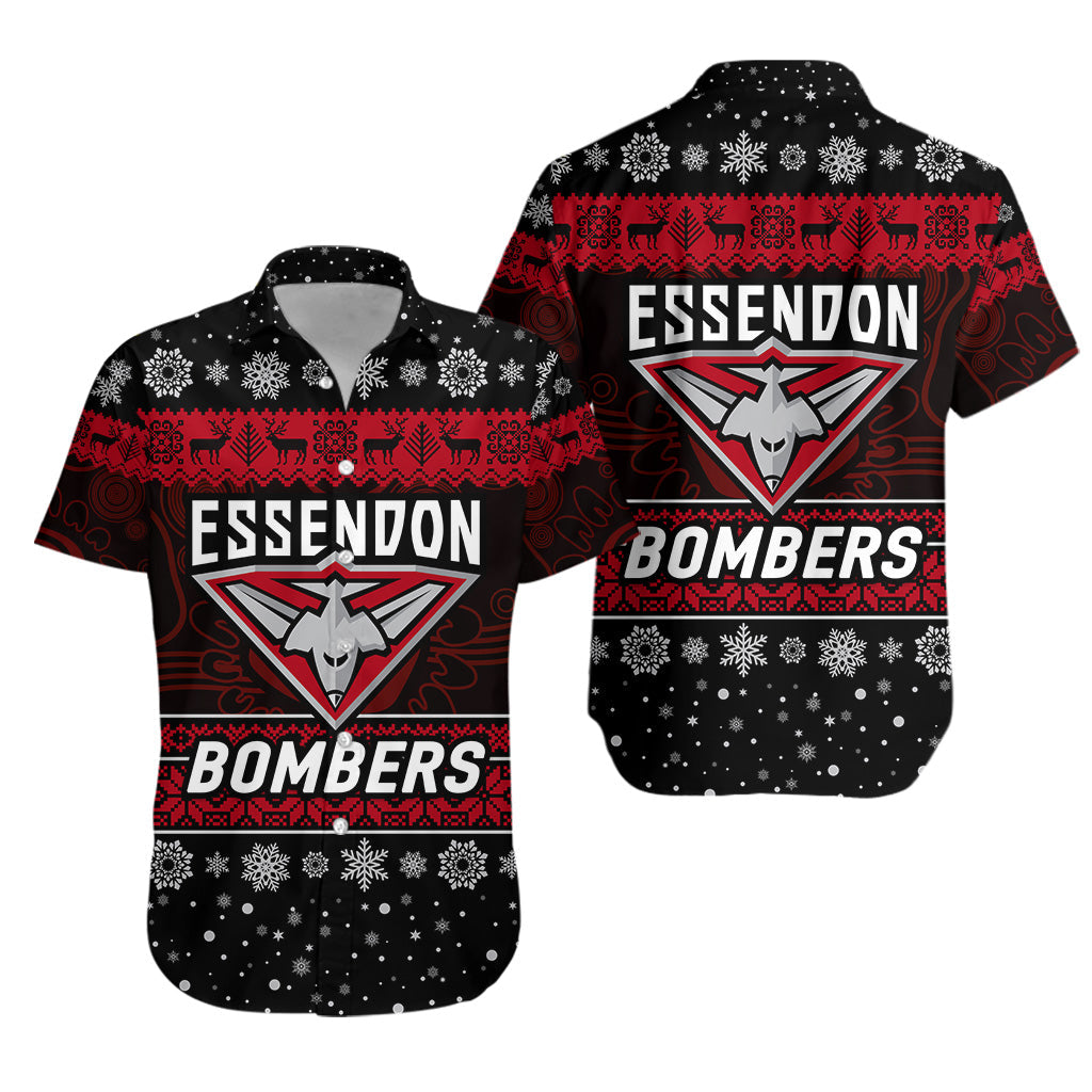 Essendon Bombers Hawaiian Shirt Christmas Simple Style - Black - Vibe Hoodie Shop