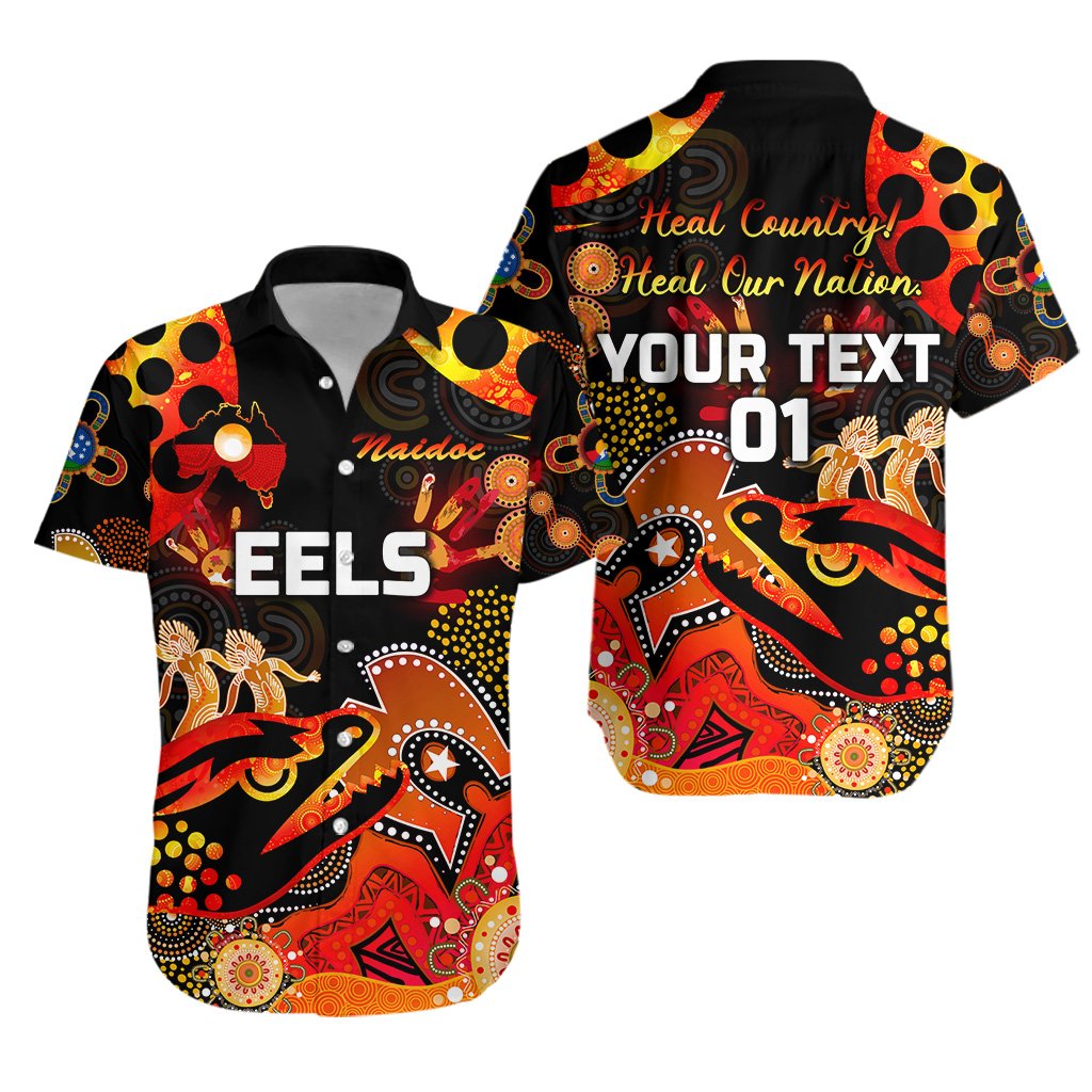 (Custom Personalised) Parramatta Hawaiian Shirt Eels Indigenous NAIDOC Heal Country! Heal Our Nation - Black, Custom Text And Number - Vibe Hoodie Shop