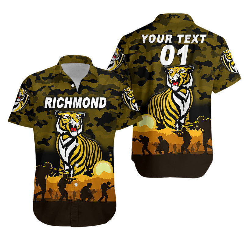 (Custom Personalised) Richmond Tigers ANZAC Hawaiian Shirt Simple Style - Black - Vibe Hoodie Shop