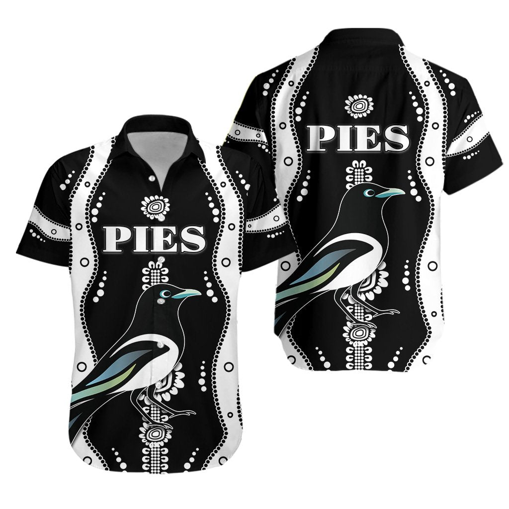 Collingwood Hawaiian Shirt Pies Indigenous - Black - Vibe Hoodie Shop