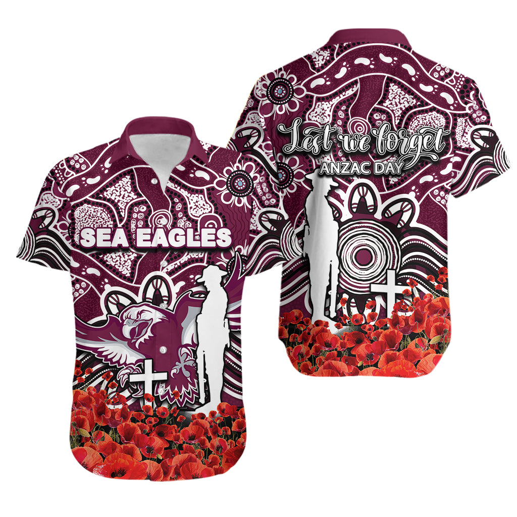 Sea Eagles Hawaiian Shirt ANZAC Day Poppy Flowers With Aboriginal - Vibe Hoodie Shop