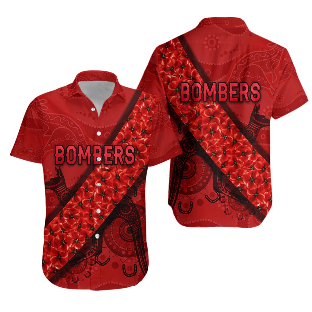 Essendon Bombers Hawaiian Shirt ANZAC Day Indigenous - Red - Vibe Hoodie Shop