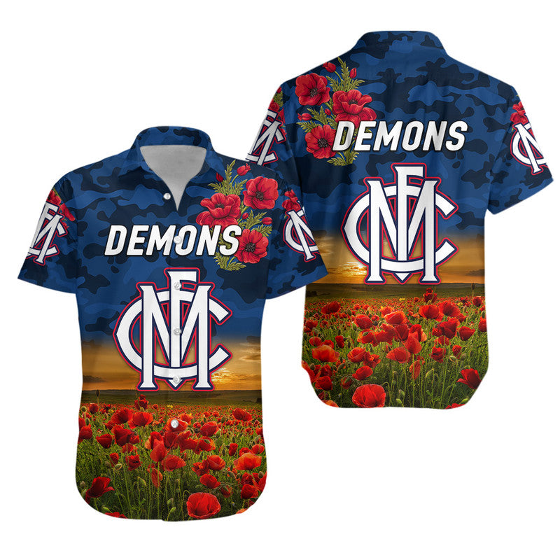 Melbourne Demons ANZAC Hawaiian Shirt Poppy Vibes - Vibe Hoodie Shop