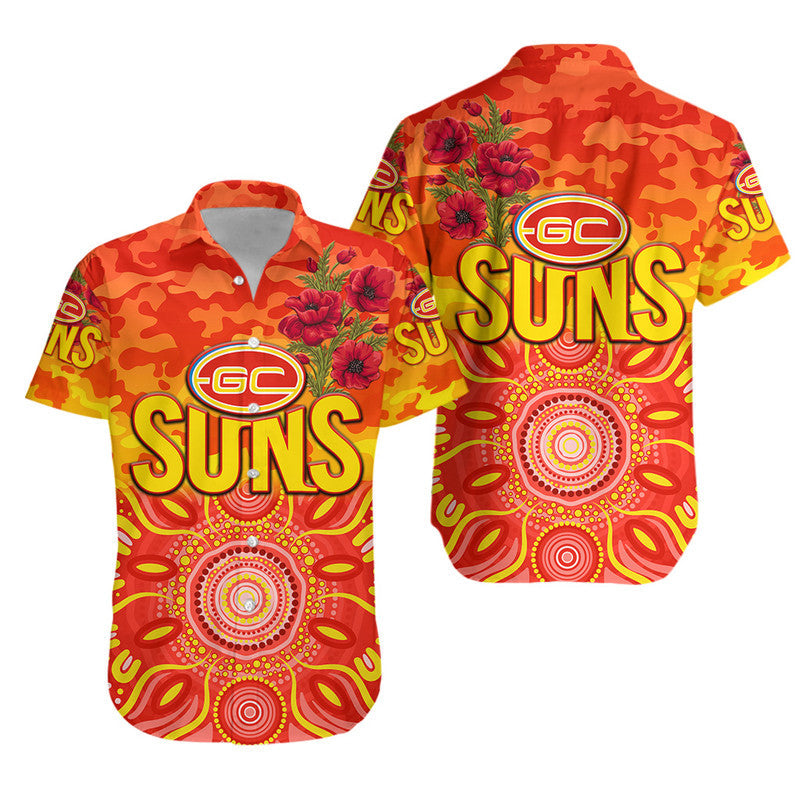 Gold Coast Suns ANZAC Hawaiian Shirt Indigenous Vibes - Vibe Hoodie Shop