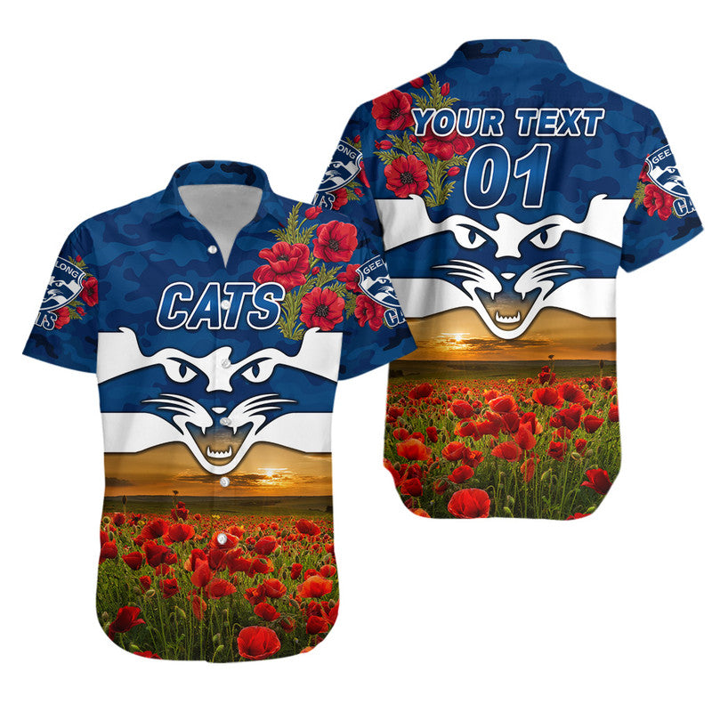 (Custom Personalised) Geelong Cats ANZAC Hawaiian Shirt Poppy Vibes - Vibe Hoodie Shop