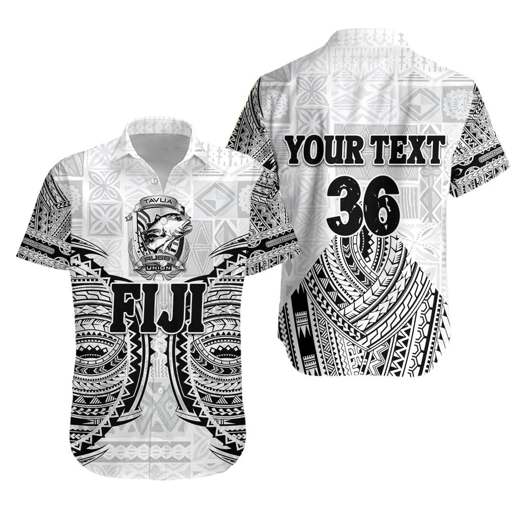 (Custom Personalised) Fiji Tavua Rugby Tapa Hawaiian Shirt Polynesian - White, Custom Text and Number - Vibe Hoodie Shop