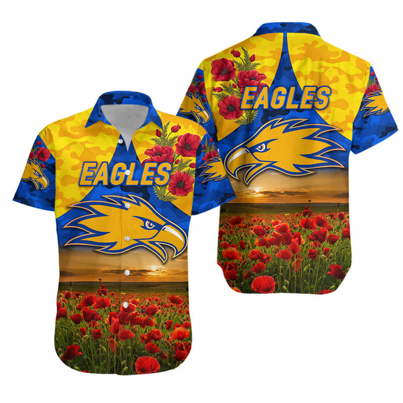 West Coast Eagles ANZAC Hawaiian Shirt Poppy Vibes - Royal Blue - Vibe Hoodie Shop