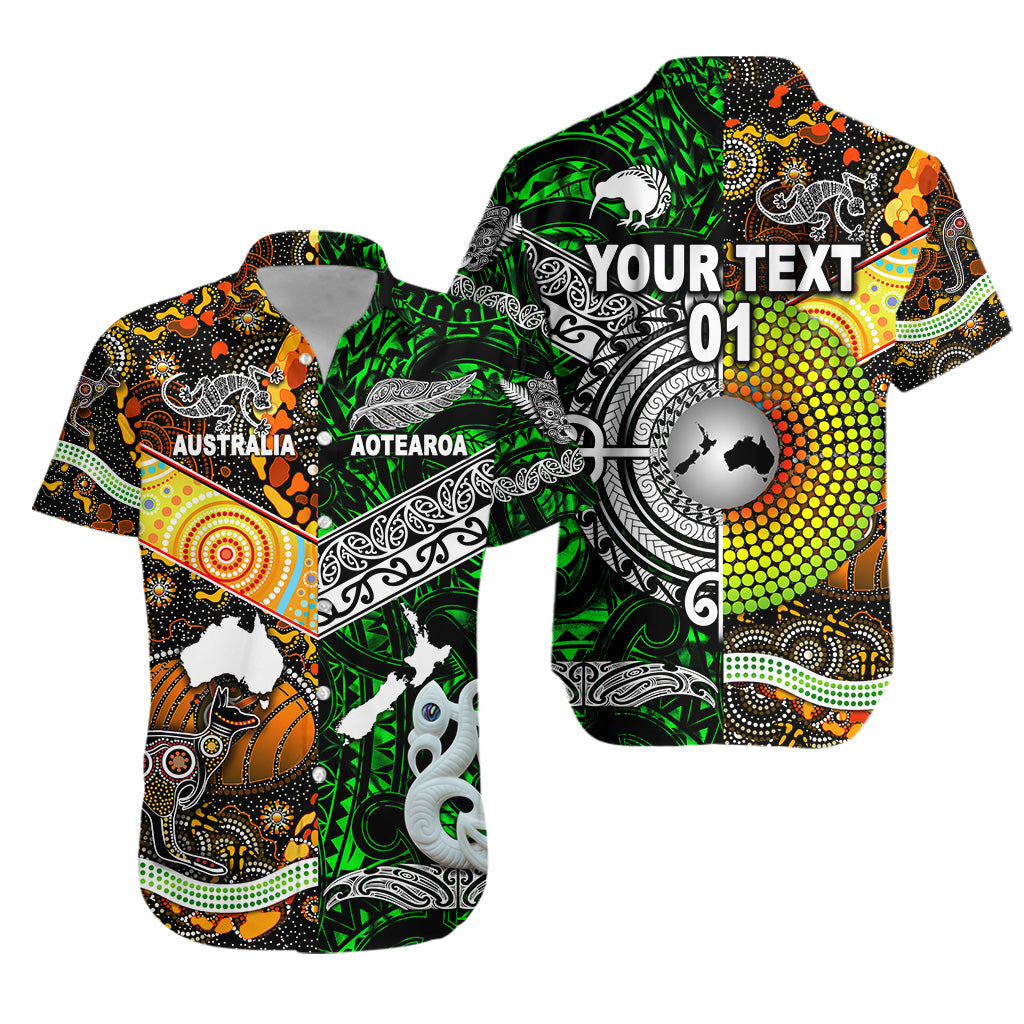 (Custom Personalised) New Zealand Maori Aotearoa And Australia Aboriginal Hawaiian Shirt Together - Green, Custom Text And Number - Vibe Hoodie Shop