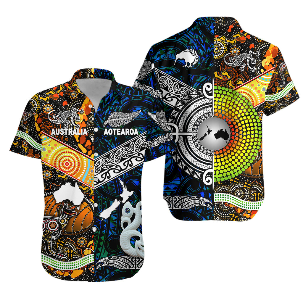 New Zealand Maori Aotearoa And Australia Aboriginal Hawaiian Shirt Together - Blue - Vibe Hoodie Shop