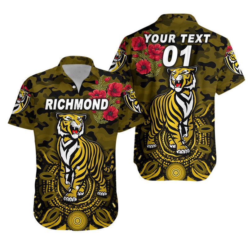 (Custom Personalised) Richmond Tigers ANZAC Hawaiian Shirt Indigenous Vibes - Black - Vibe Hoodie Shop