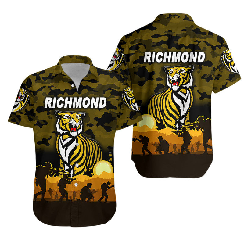 Richmond Tigers ANZAC Hawaiian Shirt Simple Style - Black - Vibe Hoodie Shop