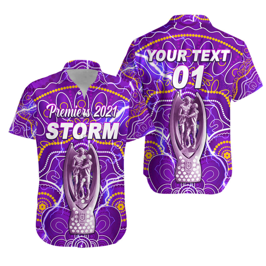 (Custom Personalised) Melbourne Storm Hawaiian Shirt 2021 Indigenous Premiers - Trophy, Custom Text And Number - Vibe Hoodie Shop