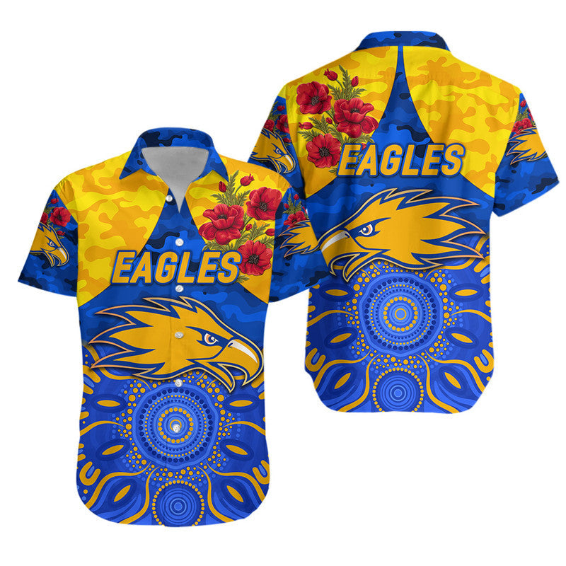 West Coast Eagles ANZAC Hawaiian Shirt Indigenous Vibes - Royal Blue - Vibe Hoodie Shop