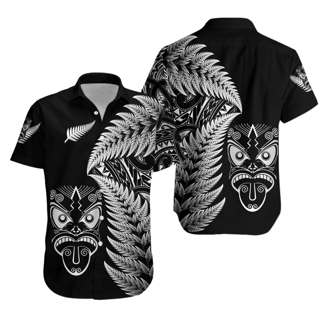 New Zealand Haka Rugby Maori Hawaiian Shirt Silver Fern Vibes - Black - Vibe Hoodie Shop