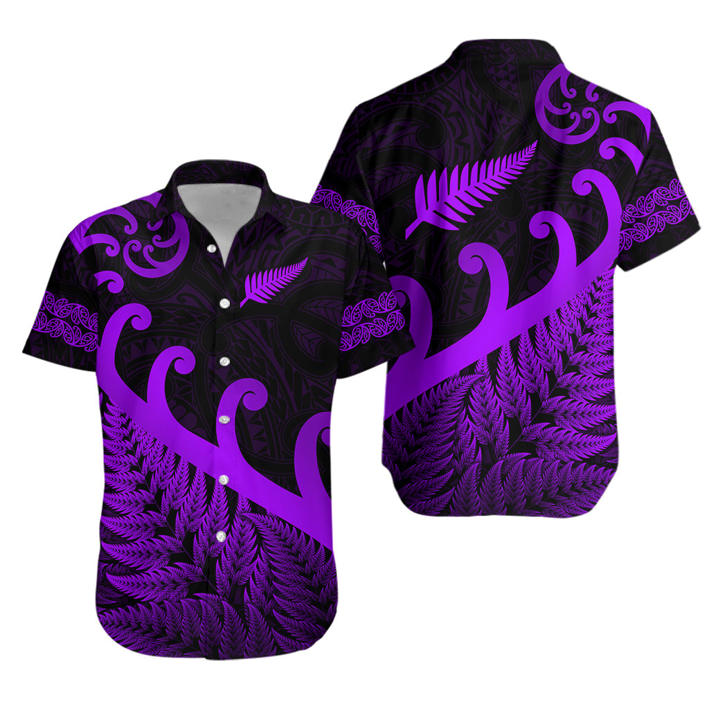 New Zealand Rugby Maori Hawaiian Shirt Silver Fern Koru Vibes - Purple - Vibe Hoodie Shop