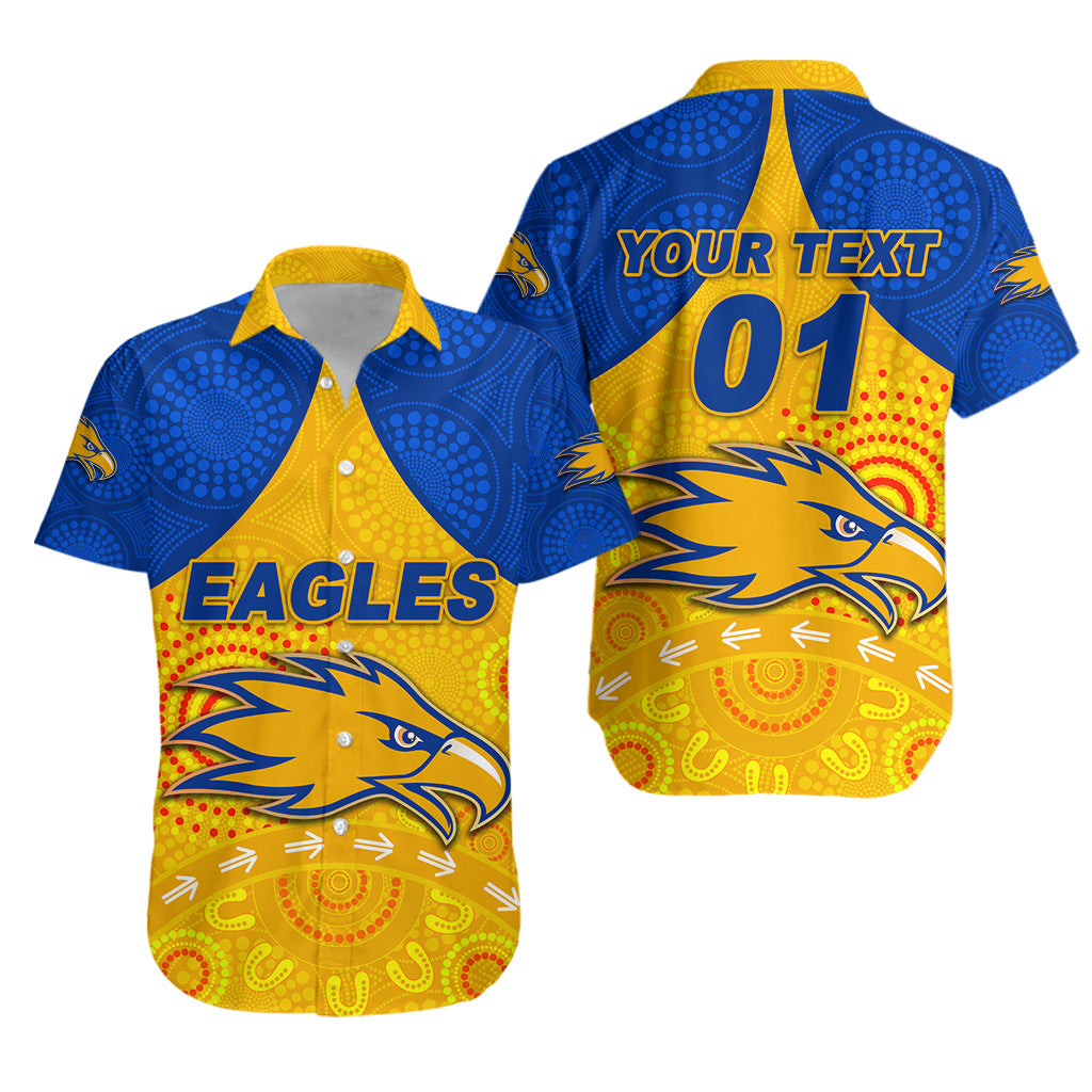 (Custom Personalised) West Coast Eagles Hawaiian Shirt Indigenous Version - Gold, Custom Text And Number - Vibe Hoodie Shop