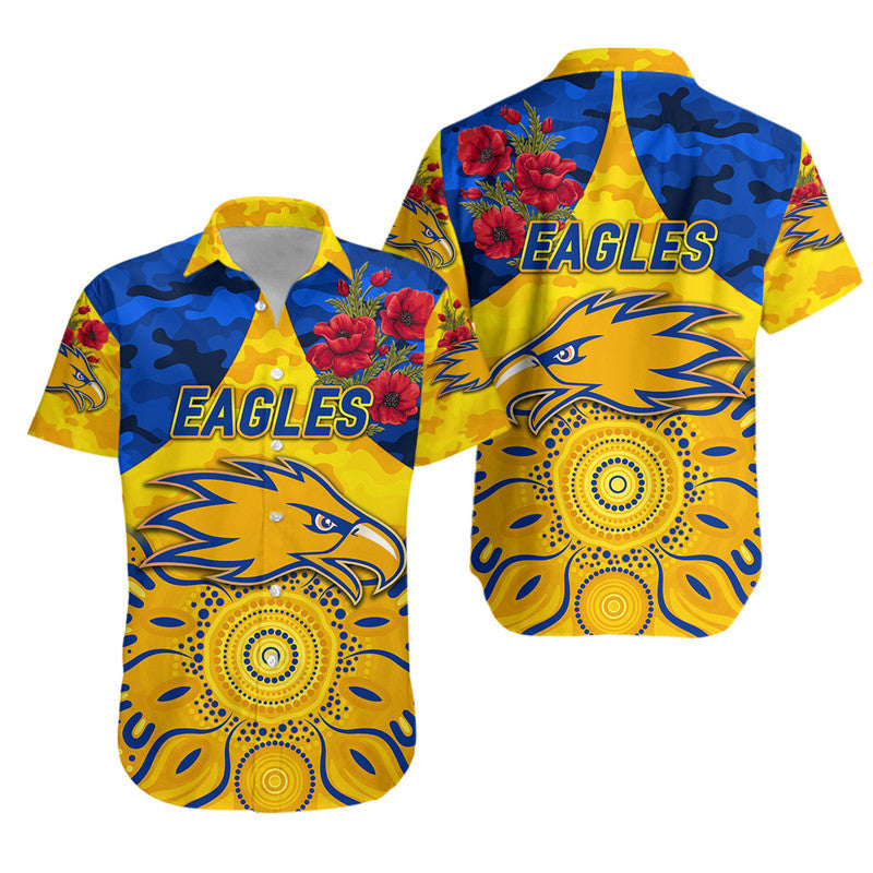 West Coast Eagles ANZAC Hawaiian Shirt Indigenous Vibes - Gold - Vibe Hoodie Shop