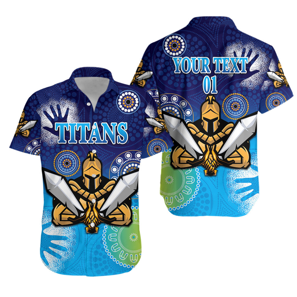 (Custom Personalised) Gold Coast Titans Hawaiian Shirt 2021 Simple Indigenous, Custom Text And Number - Vibe Hoodie Shop