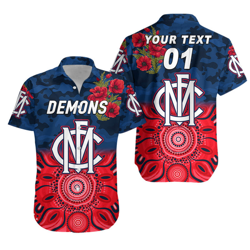 (Custom Personalised) Melbourne Demons ANZAC Hawaiian Shirt Indigenous Vibes - Vibe Hoodie Shop