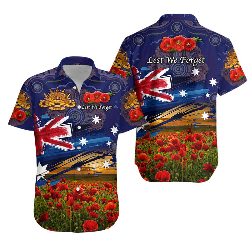 Australia Aboriginal ANZAC Hawaiian Shirt Poppy Vibes - Navy - Vibe Hoodie Shop