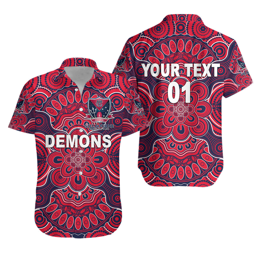 (Custom Personalised) Melbourne Demons Indigenous Hawaiian Shirt Football 2021 Version, Custom Text And Number - Vibe Hoodie Shop