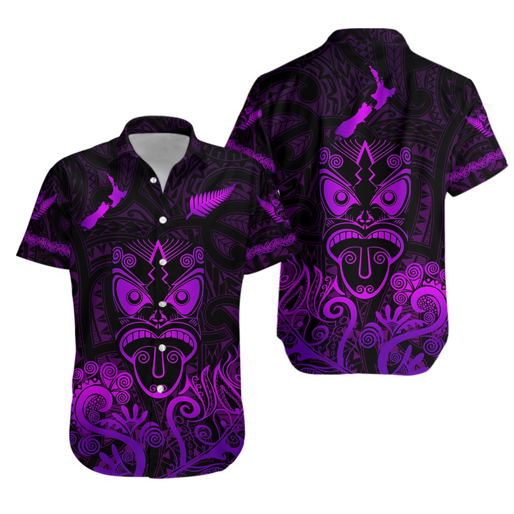 Maori Aotearoa Rugby Haka Hawaiian Shirt New Zealand Silver Fern - Purple - Vibe Hoodie Shop