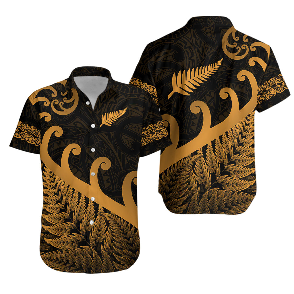 New Zealand Rugby Maori Hawaiian Shirt Silver Fern Koru Vibes - Gold - Vibe Hoodie Shop