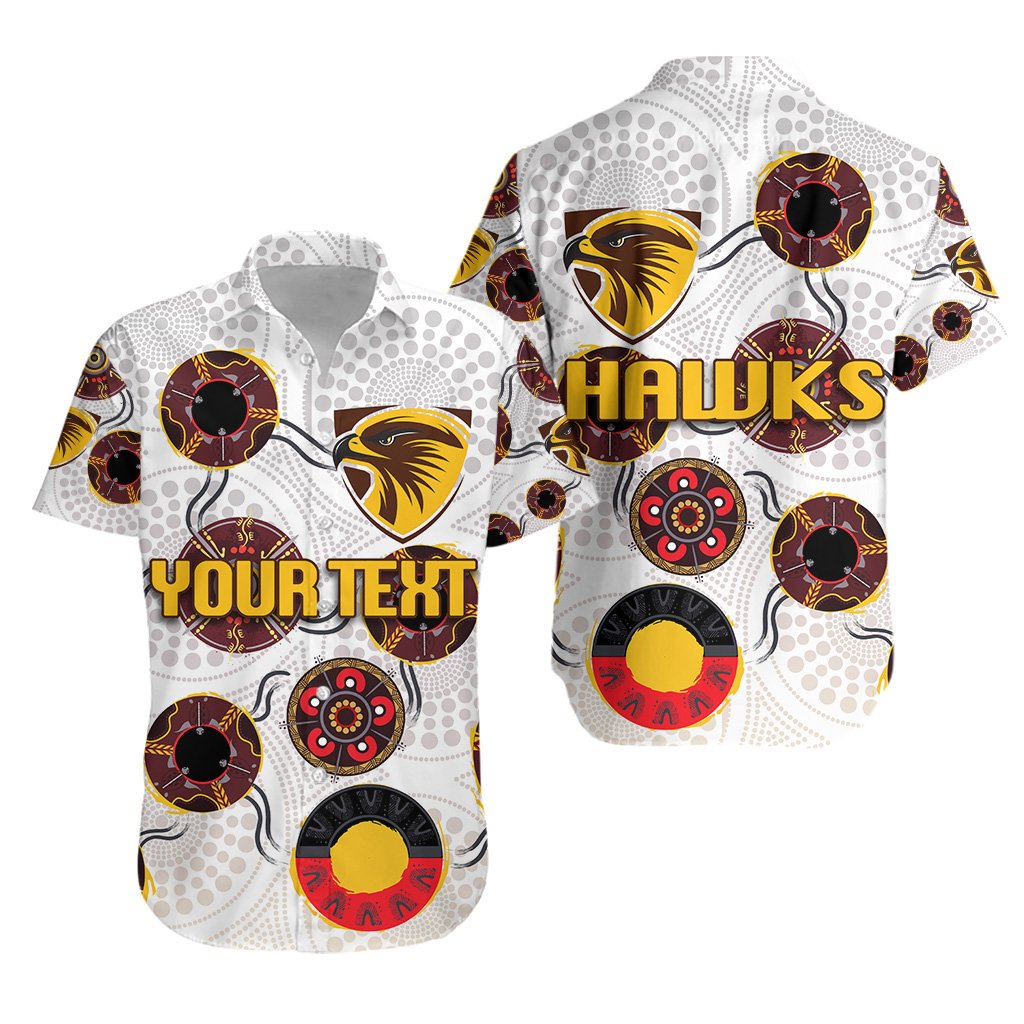 (Custom Personalised) Hawthorn Hawaiian Shirt Hawks Indigenous - White - Vibe Hoodie Shop