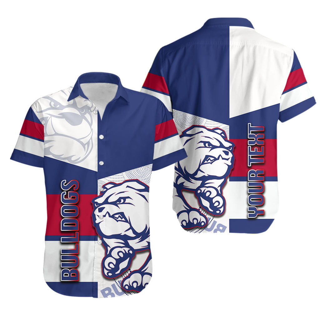 (Custom Personalised) Western Bulldogs Hawaiian Shirt Half Blue - White Style - Vibe Hoodie Shop