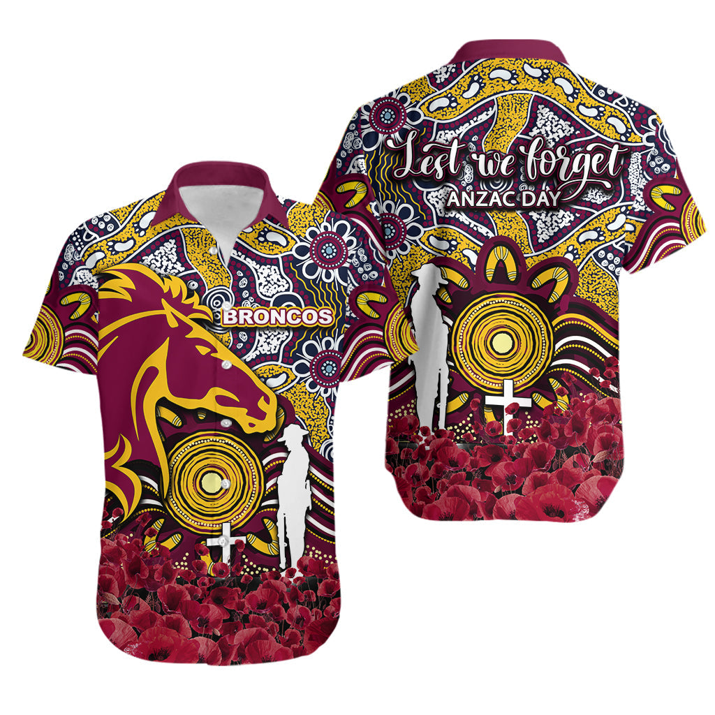 Brisbane Broncos Hawaiian Shirt ANZAC Day Poppy Flowers With Aboriginal - Vibe Hoodie Shop