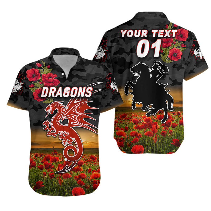 (Custom Personalised) St. George Illawarra Dragons ANZAC 2022 Hawaiian Shirt Poppy Flowers Vibes - Black - Vibe Hoodie Shop