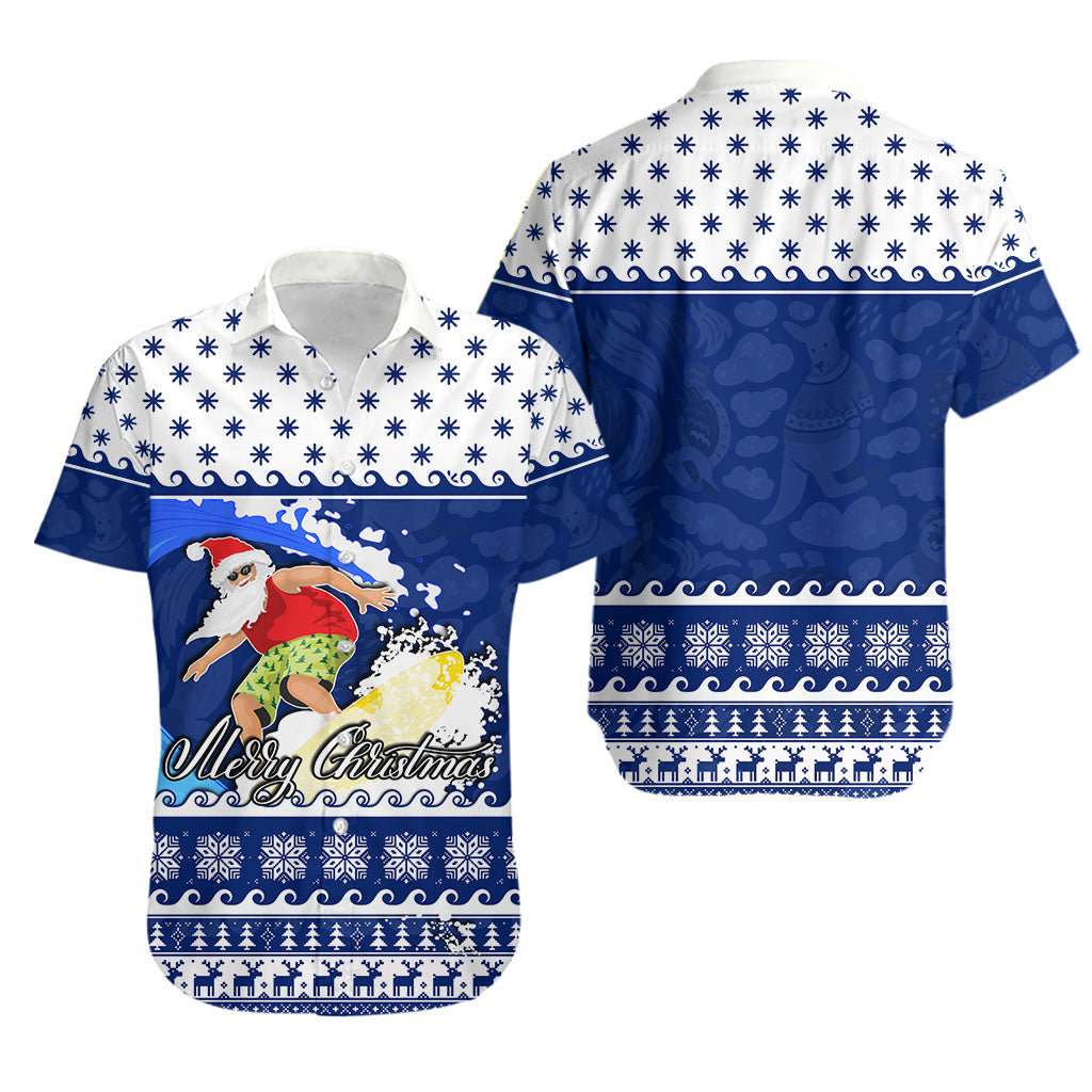 Surfing Santa Claus Hawaiian Shirt Christmas Australia Blue Style - Vibe Hoodie Shop