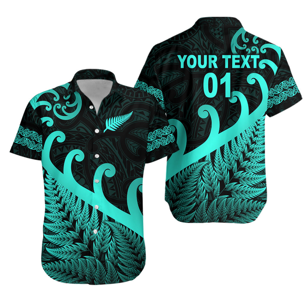 (Custom Personalised) New Zealand Rugby Maori Hawaiian Shirt Silver Fern Koru Vibes - Turquoise - Vibe Hoodie Shop