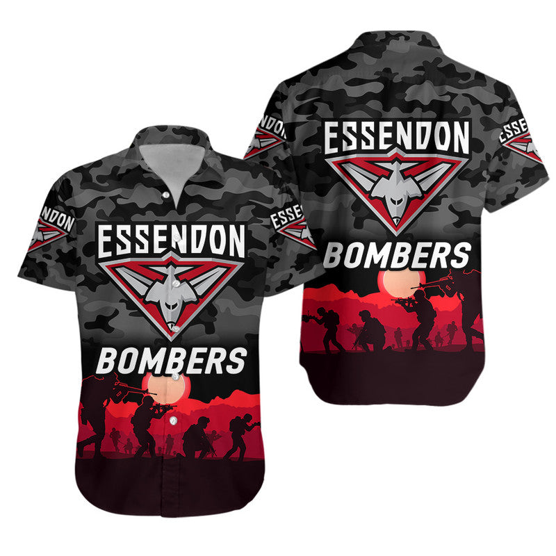 Essendon Bombers ANZAC Hawaiian Shirt Simple Style - Black - Vibe Hoodie Shop
