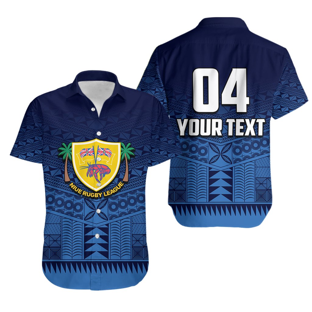 (Custom Text and Number) Niue Rugby Hawaiian Shirt Blue - Vibe Hoodie Shop