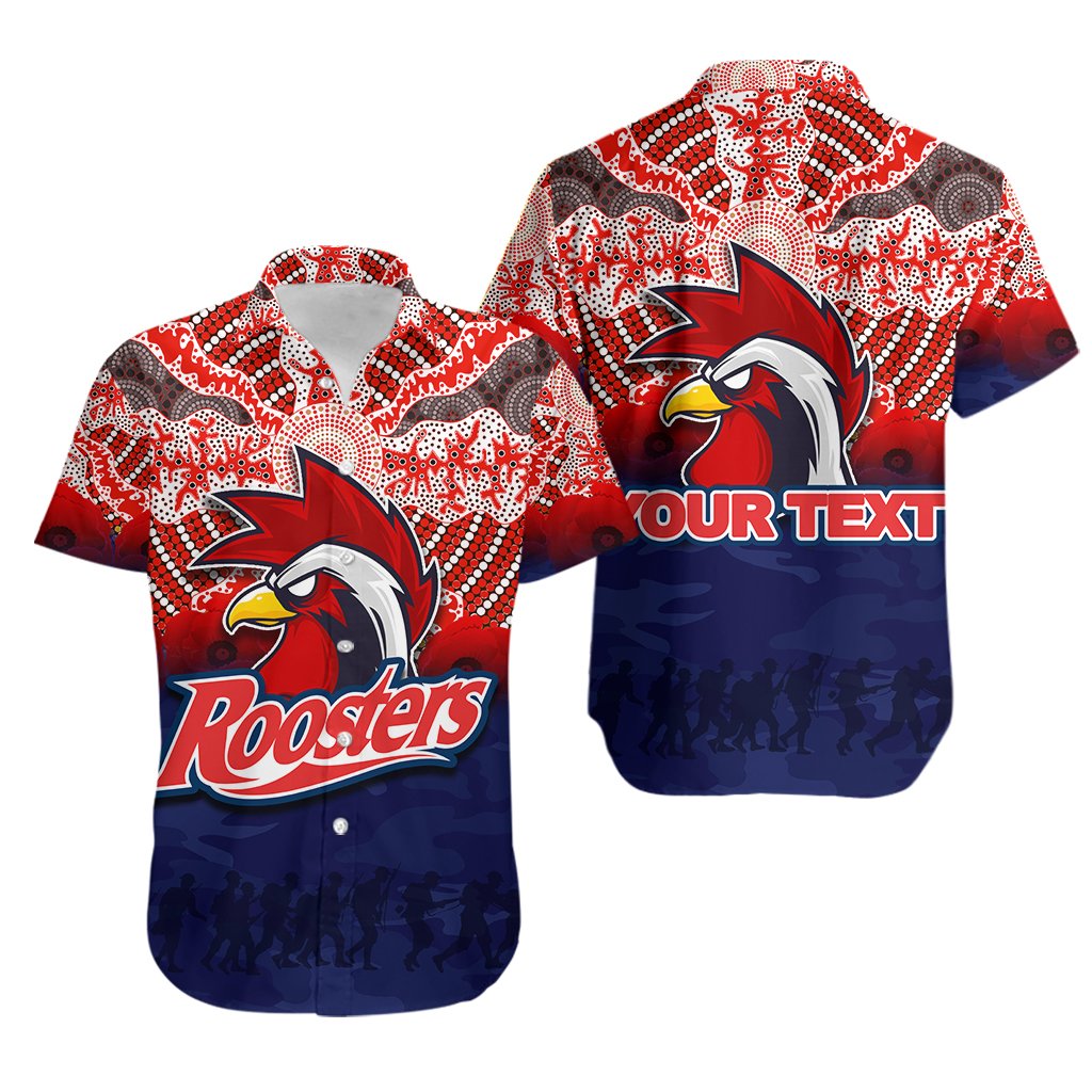 (Custom Personalised) Roosters Hawaiian Shirt ANZAC Day Aboriginal - Vibe Hoodie Shop