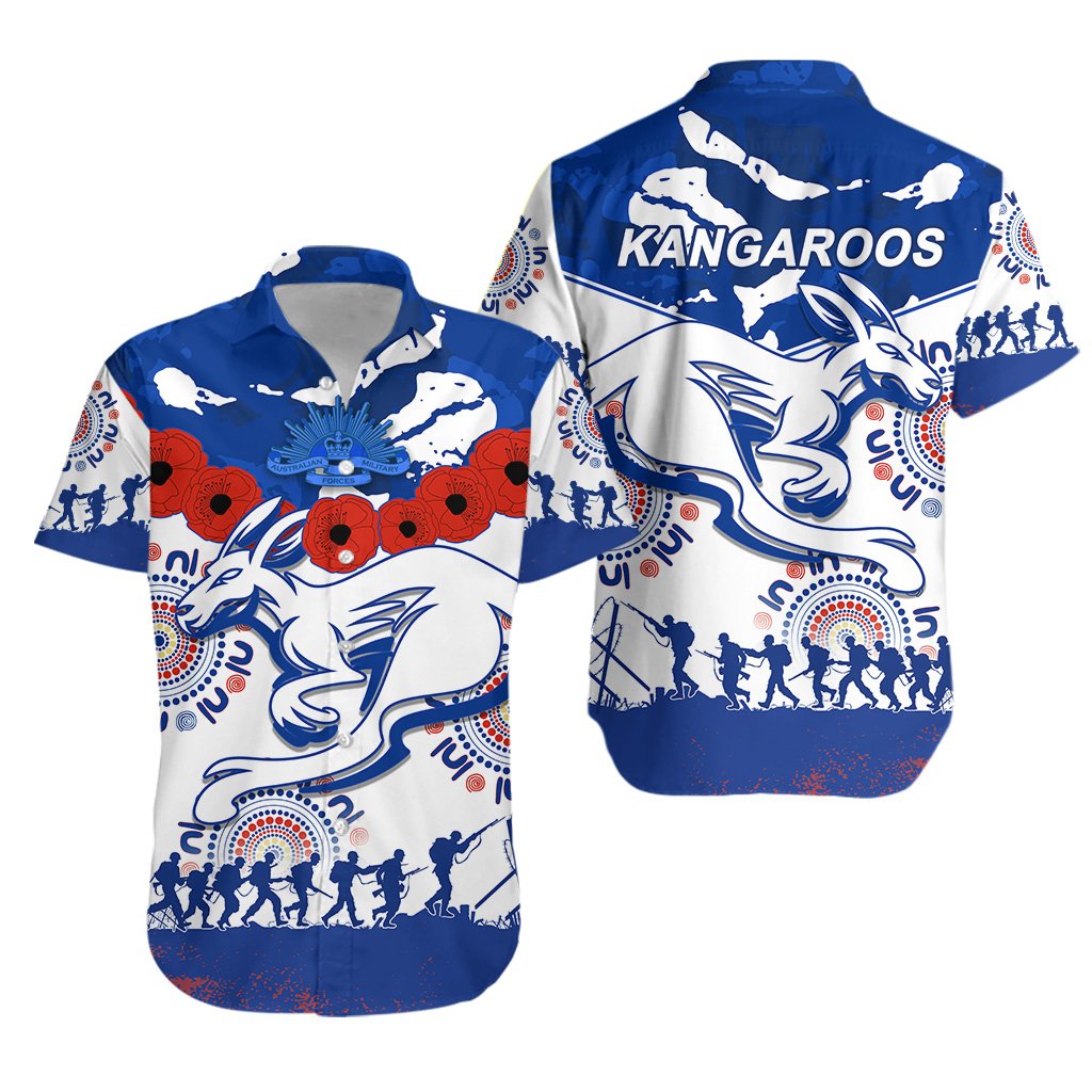 Kangaroos Remembrance ANZAC Day Hawaiian Shirt Indigenous North Melbourne - Vibe Hoodie Shop