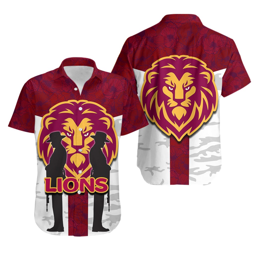 Brisbane Lions Hawaiian Shirt ANZAC Day Poppy Flowers Style - Vibe Hoodie Shop