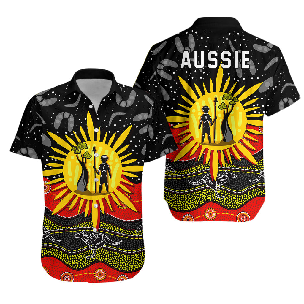 Aboriginal Flag Hawaiian Shirt Energetic Aussie - Vibe Hoodie Shop