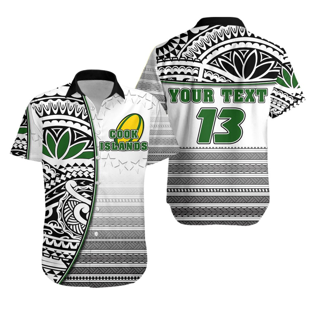 (Custom Personalised) Cook Islands Rugby Hawaiian Shirt Impressive Version Black - Custom Text and Number - Vibe Hoodie Shop