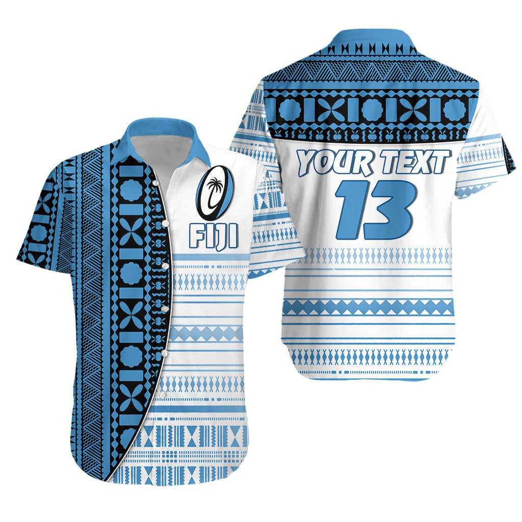 (Custom Personalised) Fiji Rugby Hawaiian Shirt Impressive Version Blue - Custom Text and Number - Vibe Hoodie Shop