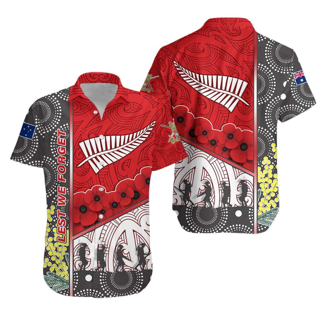 ANZAC Day - Lest We Forget Hawaiian Shirt Australia Indigenous and New Zealand Maori - Red - Vibe Hoodie Shop