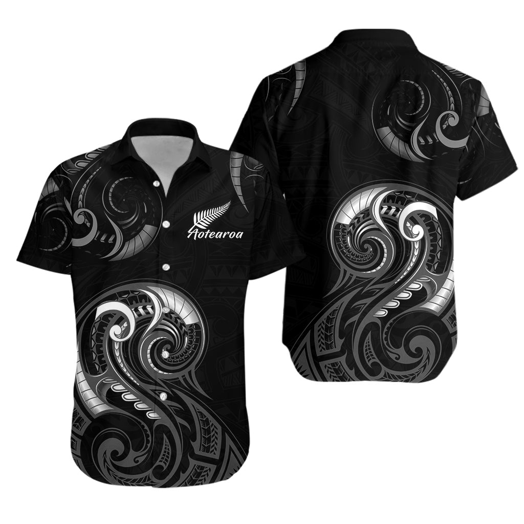 Aotearoa Fern Hawaiian Shirt Maori Pattern Version Black - Vibe Hoodie Shop