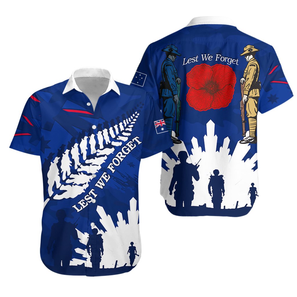 Australian ANZAC Day Hawaiian Shirt Camouflage Mix Fern New Zealand - Vibe Hoodie Shop