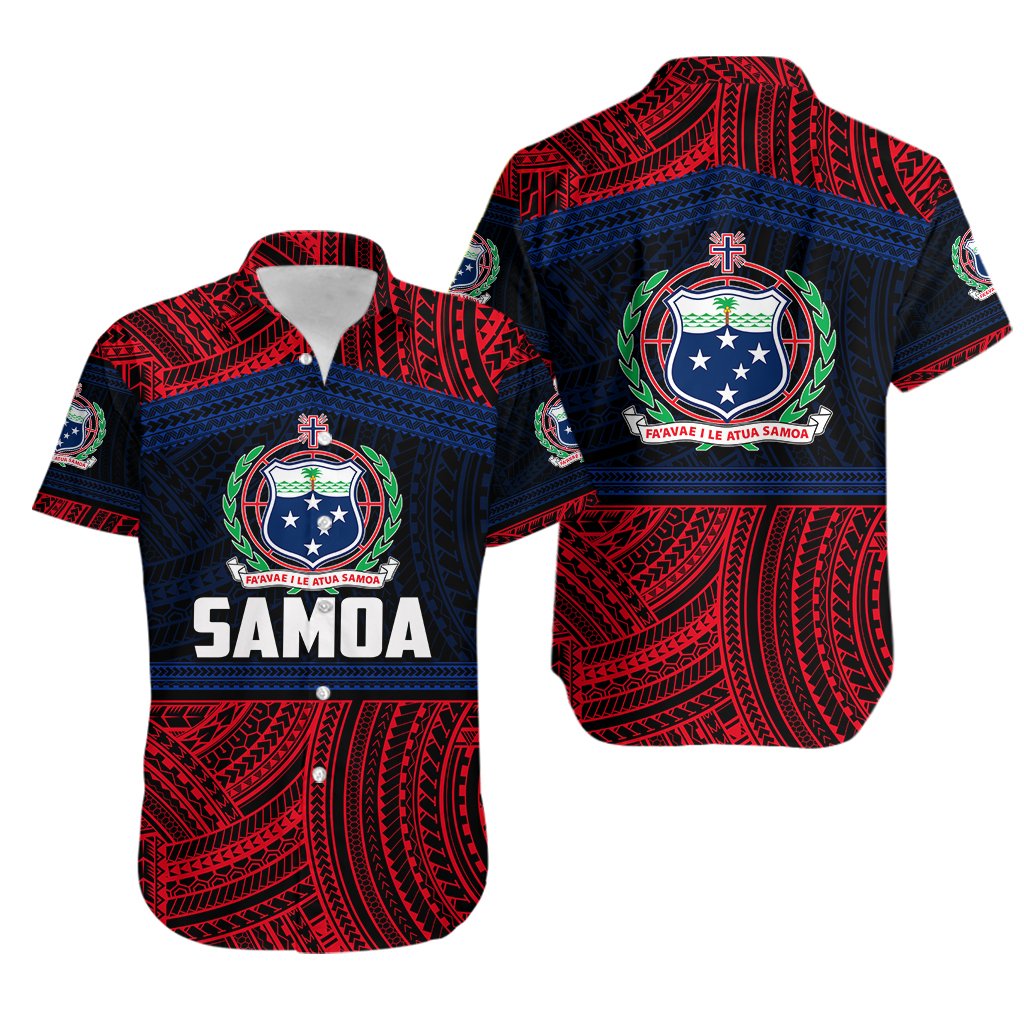 Samoa Rugby Polynesian Patterns Hawaiian Shirt Red - Vibe Hoodie Shop