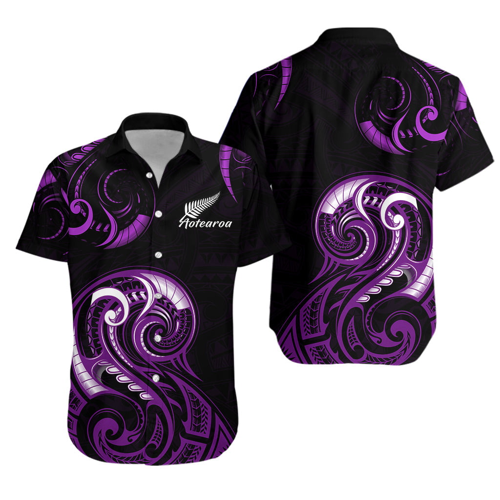 Aotearoa Fern Hawaiian Shirt Maori Pattern Version Purple - Vibe Hoodie Shop