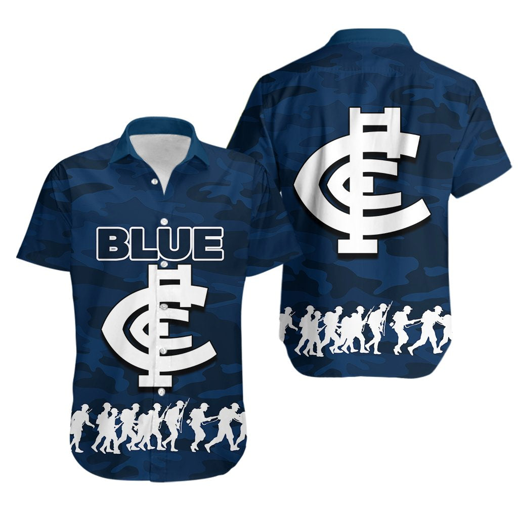 Carlton Blues Hawaiian Shirt ANZAC Day Army Patterns - Vibe Hoodie Shop