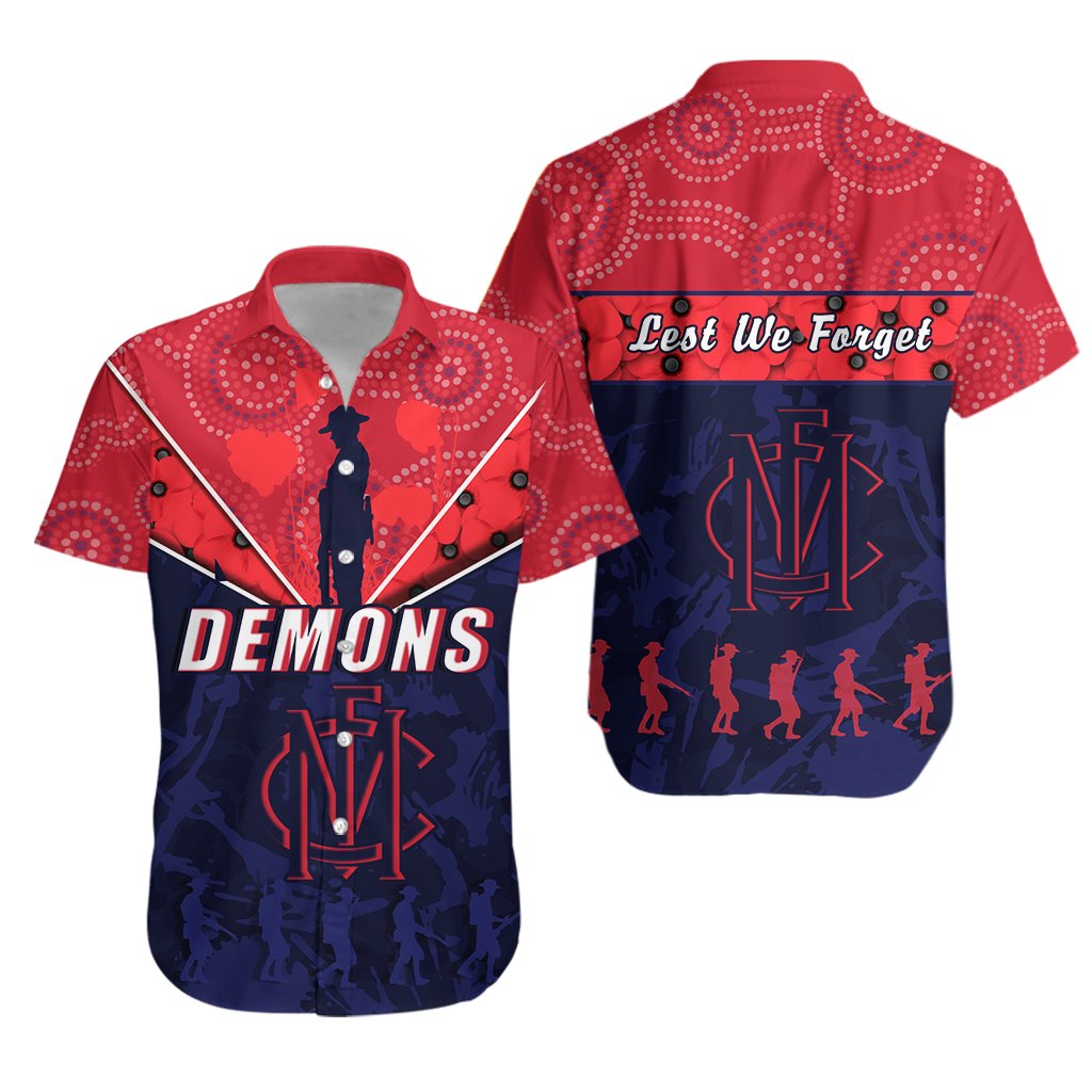 Demons ANZAC Day Indigenous Hawaiian Shirt Melbourne Fancy - Vibe Hoodie Shop