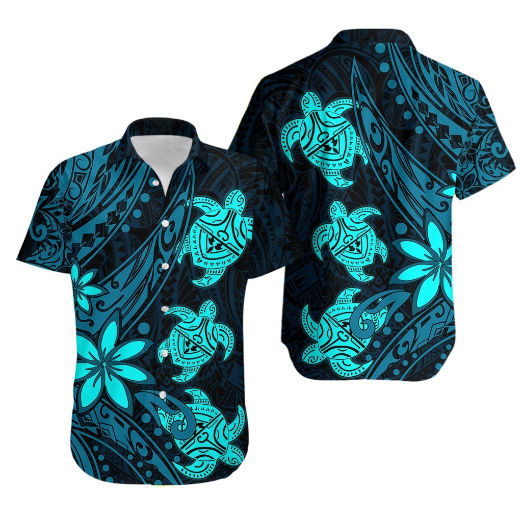 Three Turtles Hawaiian Shirt With Polynesian Tattoo Blue - Vibe Hoodie Shop